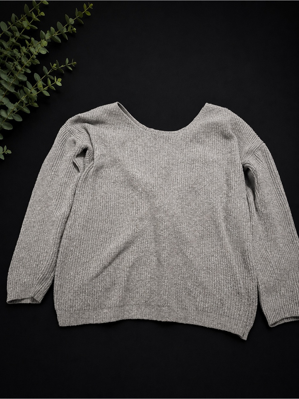Pink Rose Gray Ribbed Knit Sweater Women’s Large Cozy Long Sleeve